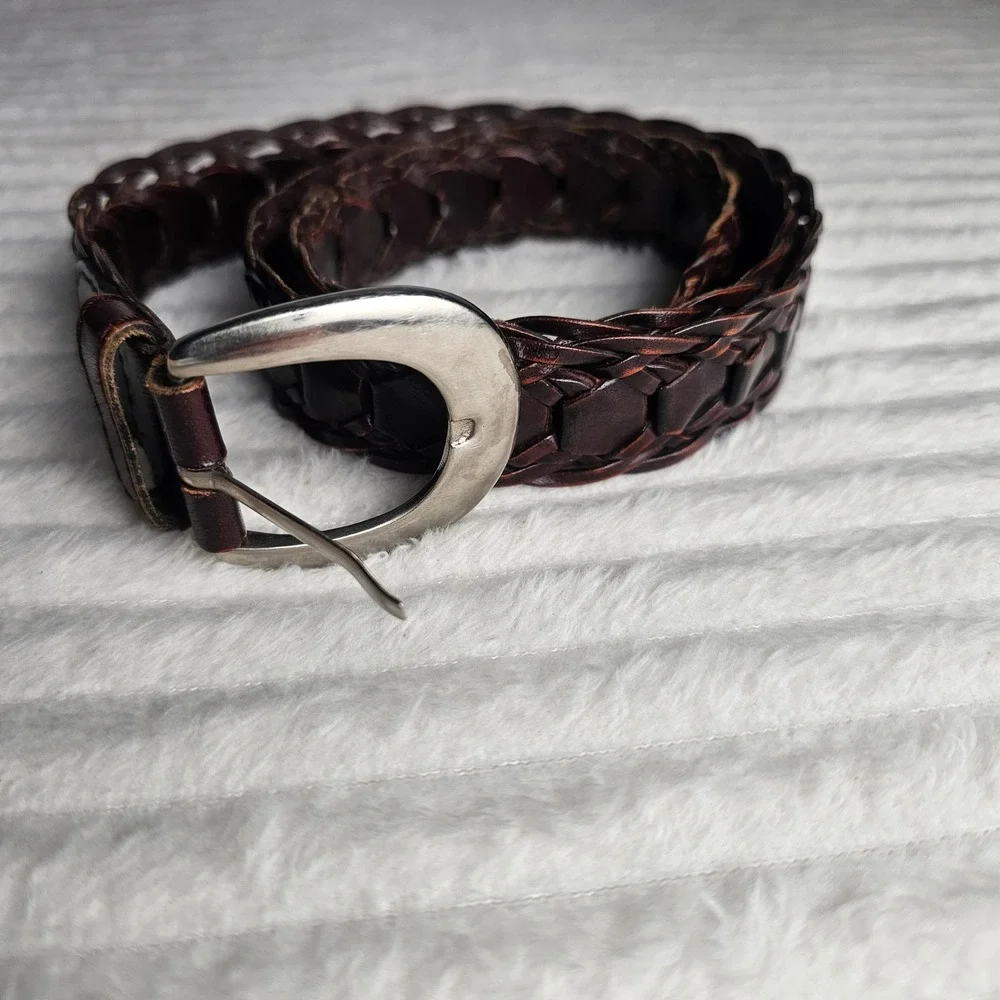 Womens 100% Genuine Leather Braided Belt M/L Brown Western Equestrian Cowgirl